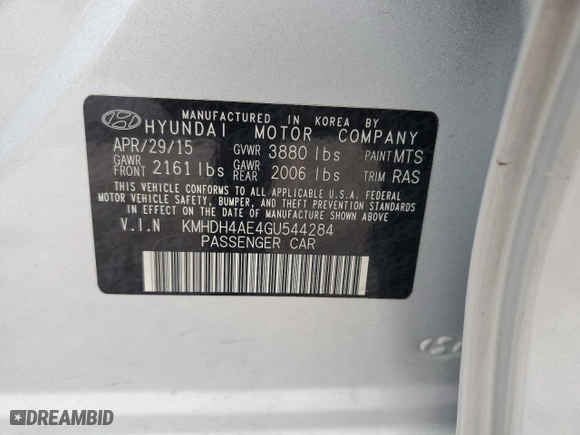 2016 Hyundai Elantra Value Edition with VIN KMHDH4AE4GU544284, listed as a Copart auction lot 43077145 with 87,556 mi miles and Clean Title. Bid and sale history available at carsss.com. Image 12.
