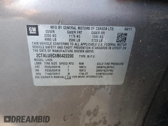 2011 GMC Terrain SLT-1 with VIN 2CTALUEC6B6422200, listed as a Copart auction lot 46494475 with 183,783 mi miles and Salvage Title. Bid and sale history available at carsss.com. Image 13.