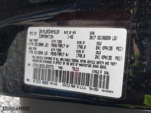 2003 Dodge Ram 1500 ST with VIN 1D7HU18D83J593731, listed as a IAAI auction lot 41832688 with 126,068 mi miles. Bid and sale history available at carsss.com. Image 9.