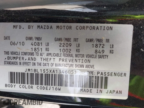 2010 Mazda 3 s Grand Touring with VIN JM1BL1S5XA1346051, listed as a IAAI auction lot 41712789 with 69,957 mi miles and . Bid and sale history available at carsss.com. Image 9.