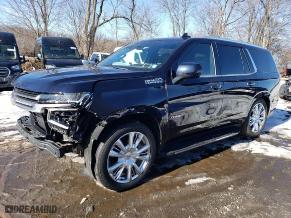 2022 Chevrolet Tahoe High Country with VIN 1GNSKTKL2NR173072, listed as a Copart auction lot 46648215 with 29,592 mi miles and Salvage Title. Bid and sale history available at carsss.com. Image 1.