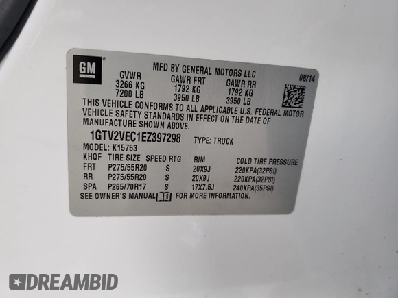 2014 GMC Sierra 1500 SLT with VIN 1GTV2VEC1EZ397298, listed as a Copart auction lot 45166045 with 150,456 mi miles and Salvage Title. Bid and sale history available at carsss.com. Image 12.