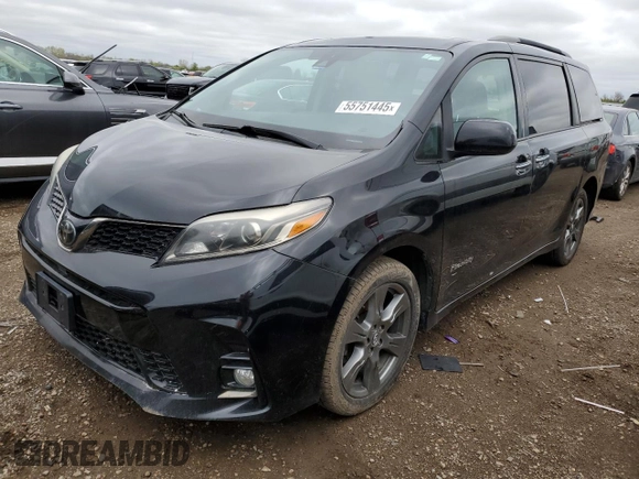 2019 Toyota Sienna SE with VIN 5TDXZ3DC1KS014970, listed as a Copart auction lot 55751445 with 168,028 mi miles and Salvage title. Bid and sale history available at DreamBid. Image 1.