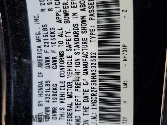 2017 Honda Accord Sedan Sport with VIN 1HGCR2F58HA302502, listed as a Copart auction lot 48702245 with 79,994 mi miles and Salvage Title. Bid and sale history available at carsss.com. Image 14.