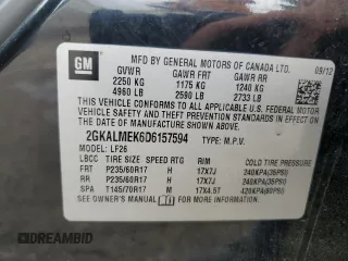 2013 GMC Terrain SLE with VIN 2GKALMEK6D6157594, listed as a Copart auction lot 61379855 with 196,665 mi miles and Salvage title. Bid and sale history available at DreamBid. Image 13.