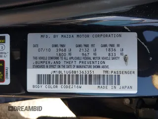 2011 Mazda 3 i Sport with VIN JM1BL1UG8B1363351, listed as a IAAI auction lot 41902383 with 87,893 mi miles and . Bid and sale history available at DreamBid. Image 9.