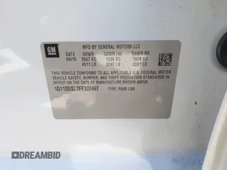2015 Chevrolet Malibu LT with VIN 1G11D5SL7FF307497, listed as a IAAI auction lot 42088831 with 125,368 mi miles and . Bid and sale history available at DreamBid. Image 9.