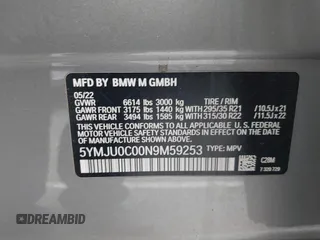 2022 BMW X5 M with VIN 5YMJU0C00N9M59253, listed as a IAAI auction lot 41476833 with 27,813 mi miles. Bid and sale history available at carsss.com. Image 9.