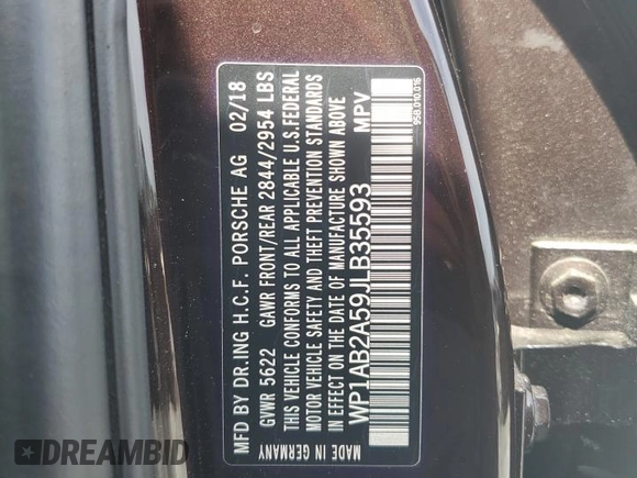 2018 Porsche Macan S z VIN WP1AB2A59JLB35593, wystawiony jako Copart lot #56154235 z przebiegiem Nie podano mil oraz Czysty tytuł • Clean title. Historia ofert i sprzedaży dostępna na DreamBid. Obrazek 13.