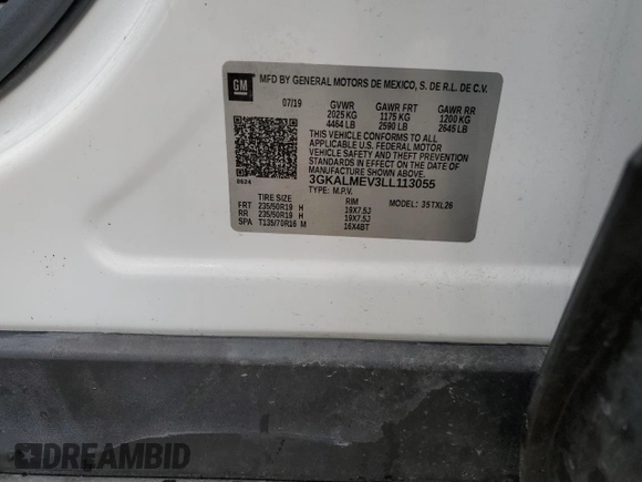 2020 GMC Terrain SLE with VIN 3GKALMEV3LL113055, listed as a Copart auction lot 50298665 with 84,303 mi miles and Clean Title. Bid and sale history available at DreamBid. Image 14.