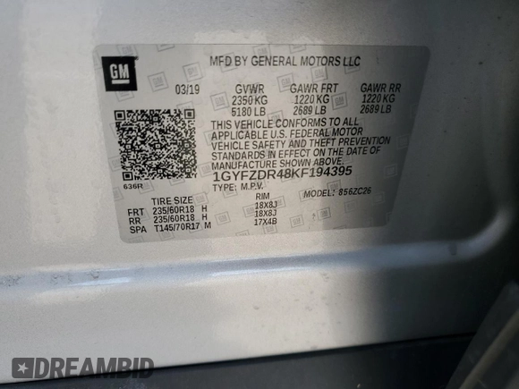 2019 Cadillac XT4 AWD Premium Luxury with VIN 1GYFZDR48KF194395, listed as a Copart auction lot 54148645 with 52,561 mi miles and Salvage Title. Bid and sale history available at carsss.com. Image 13.
