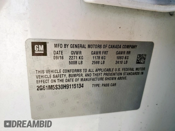 2017 Cadillac XTS Luxury with VIN 2G61M5S30H9115134, listed as a Copart auction lot 56989715 with 93,041 mi miles and Salvage title. Bid and sale history available at DreamBid. Image 12.