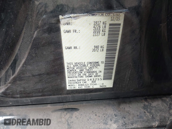 2016 Nissan Altima SR z VIN 1N4AL3AP1GC143255, wystawiony jako IAAI lot #42163462 z przebiegiem 116 156 mil mil oraz . Historia ofert i sprzedaży dostępna na DreamBid. Obrazek 9.
