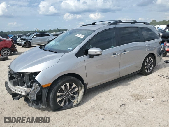 2023 Honda Odyssey EX-L z VIN 5FNRL6H68PB031566, wystawiony jako Copart lot #56232025 z przebiegiem 42 537 mil mil oraz Szkoda całkowita • Salvage title. Historia ofert i sprzedaży dostępna na DreamBid. Obrazek 1.