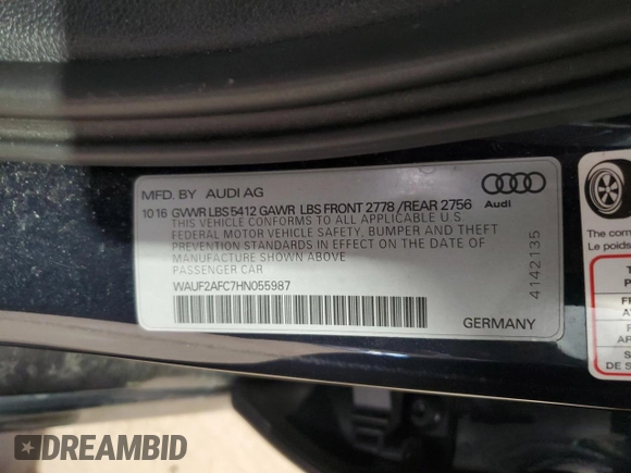 2017 Audi A6 Premium Plus z VIN WAUF2AFC7HN055987, wystawiony jako Copart lot #54126035 z przebiegiem 119 965 mil mil oraz Szkoda całkowita • Salvage title. Historia ofert i sprzedaży dostępna na DreamBid. Obrazek 12.