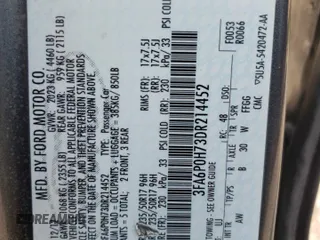 2013 Ford Fusion SE with VIN 3FA6P0H73DR214452, listed as a Copart auction lot 58721425 with 221,892 mi miles and Salvage title. Bid and sale history available at DreamBid. Image 12.