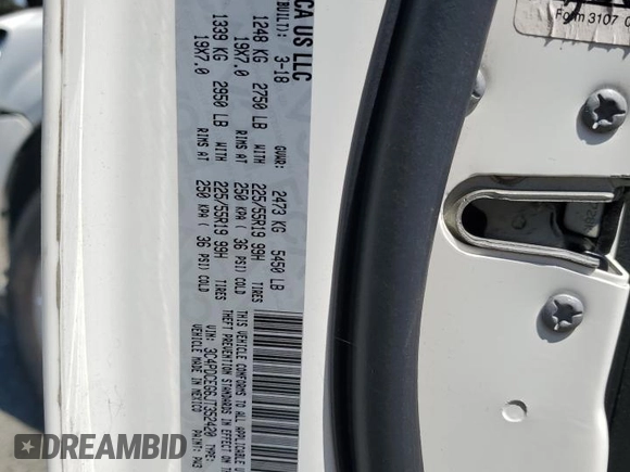 2018 Dodge Journey GT with VIN 3C4PDCEG6JT352420, listed as a Copart auction lot 59905365 with 108,565 mi miles and Salvage title. Bid and sale history available at DreamBid. Image 13.