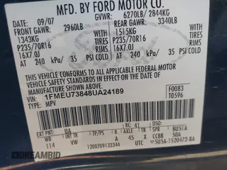 2008 Ford Explorer XLT with VIN 1FMEU73848UA24189, listed as a IAAI auction lot 42543732 with 260,131 mi miles and . Bid and sale history available at DreamBid. Image 9.