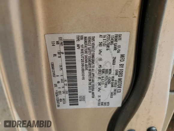 2006 Ford Explorer XLS with VIN 1FMEU72E06UB03315, listed as a Copart auction lot 55538205 with 172,918 mi miles and Salvage title. Bid and sale history available at DreamBid. Image 13.