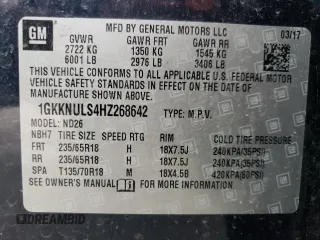 2017 GMC Acadia SLT with VIN 1GKKNULS4HZ268642, listed as a Copart auction lot 55422015 with 119,852 mi miles and Salvage title. Bid and sale history available at DreamBid. Image 14.