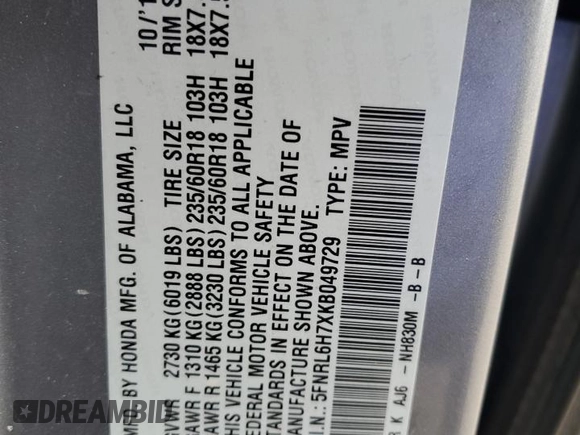 2019 Honda Odyssey EX-L z VIN 5FNRL6H7XKB049729, wystawiony jako Copart lot #55953075 z przebiegiem 129 194 mil mil oraz Szkoda całkowita • Salvage title. Historia ofert i sprzedaży dostępna na DreamBid. Obrazek 13.