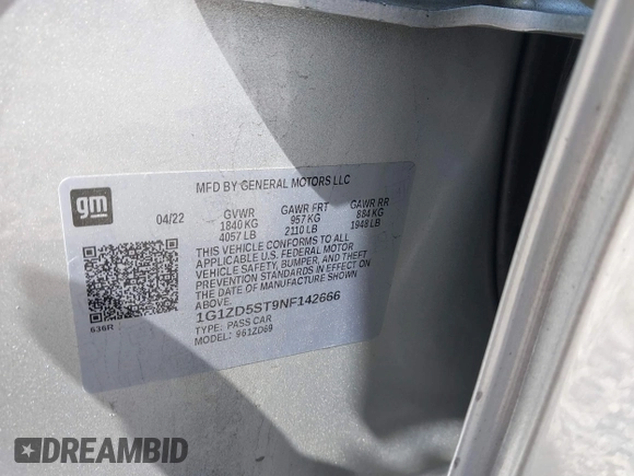 2022 Chevrolet Malibu LT with VIN 1G1ZD5ST9NF142666, listed as a IAAI auction lot 41892217 with 56,398 mi miles and . Bid and sale history available at DreamBid. Image 9.