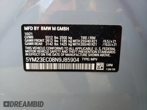 2022 BMW X4 M z VIN 5YM23EC08N9J85904, wystawiony jako Copart lot #41979823 z przebiegiem Nie podano mil oraz . Historia ofert i sprzedaży dostępna na DreamBid. Obrazek 14.