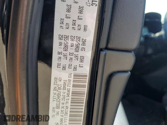 2017 Jeep Grand Cherokee Laredo with VIN 1C4RJFAG4HC873389, listed as a Copart auction lot 58186995 with Not provided miles and Clean title. Bid and sale history available at DreamBid. Image 12.