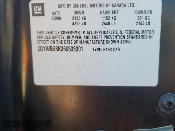 2006 Chevrolet Impala LS with VIN 2G1WB58K269333301, listed as a Copart auction lot 49415345 with Not Provided miles and Salvage Title. Bid and sale history available at DreamBid. Image 12.