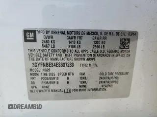 2014 Cadillac SRX Luxury Collection with VIN 3GYFNBE34ES637283, listed as a Copart auction lot 53365505 with 97,287 mi miles and Salvage Title. Bid and sale history available at carsss.com. Image 14.