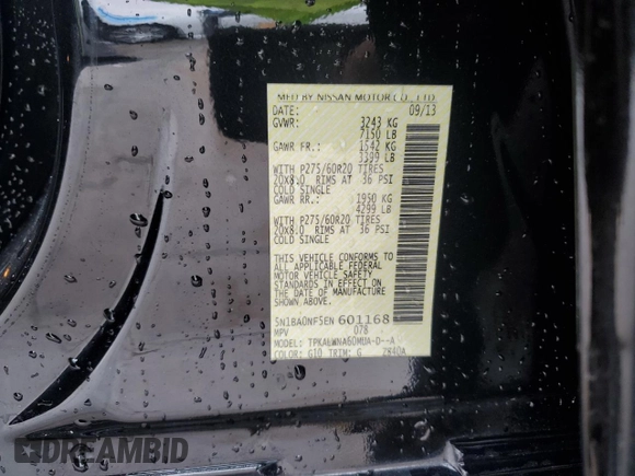 2014 Nissan Armada Platinum z VIN 5N1BA0NF5EN601168, wystawiony jako Copart lot #44590395 z przebiegiem Nie podano mil oraz Szkoda całkowita • Salvage title. Historia ofert i sprzedaży dostępna na DreamBid. Obrazek 14.