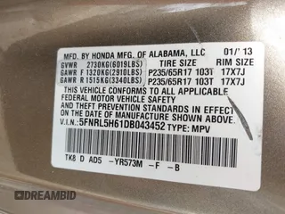 2013 Honda Odyssey EX-L с VIN 5FNRL5H61DB043452, выставлен на аукционе IAAI как лот 42308609 с пробегом 246 866 миль миль и . История ставок и продаж доступна на DreamBid. Изображение 9.