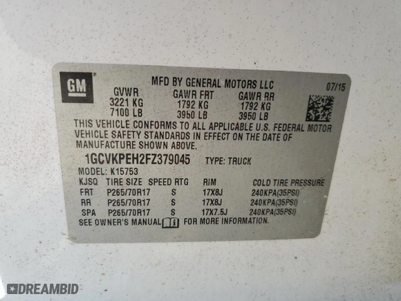 2015 Chevrolet Silverado 1500 Work Truck with VIN 1GCVKPEH2FZ379045, listed as a Copart auction lot 47540395 with 215,887 mi miles and Clean Title. Bid and sale history available at carsss.com. Image 12.