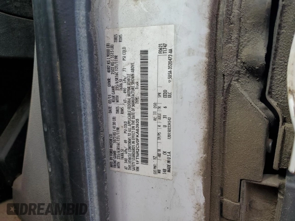 2015 Ford Transit with VIN 1FTNR2CV0FKA63935, listed as a Copart auction lot 58589985 with 190,246 mi miles and Salvage title. Bid and sale history available at DreamBid. Image 13.
