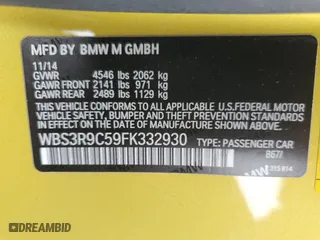 2015 BMW M4 with VIN WBS3R9C59FK332930, listed as a Copart auction lot 51443045 with 0 mi miles and Salvage Title. Bid and sale history available at carsss.com. Image 12.