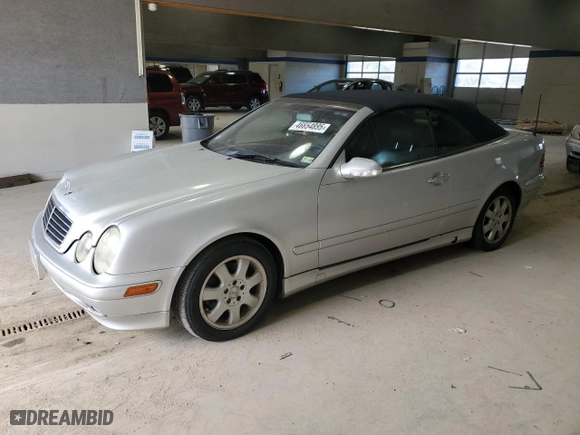 2002 Mercedes-Benz CLK-Class with VIN WDBLK65G92T114739, listed as a Copart auction lot 46654895 with 91,209 mi miles and Salvage Title. Bid and sale history available at carsss.com. Image 1.