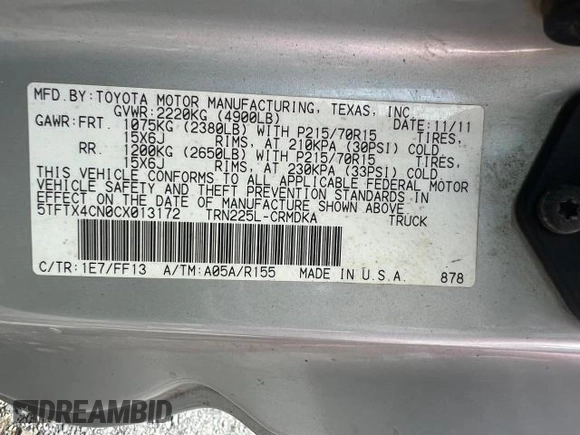 2012 Toyota Tacoma with VIN 5TFTX4CN0CX013172, listed as a Copart auction lot 64782915 with 147,168 mi miles and Clean title. Bid and sale history available at DreamBid. Image 10.