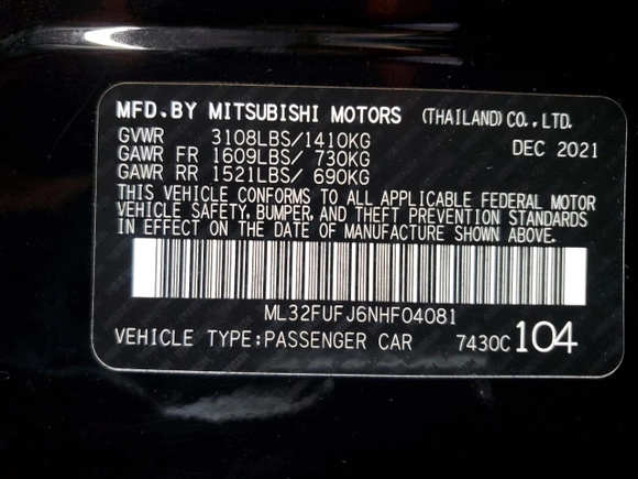 2022 Mitsubishi Mirage G4 ES with VIN ML32FUFJ6NHF04081, listed as a Copart auction lot 42690525 with 83,021 mi miles and Clean Title. Bid and sale history available at carsss.com. Image 13.