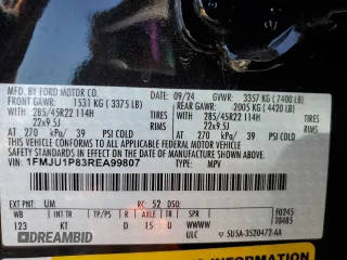 2024 Ford Expedition z VIN 1FMJU1P83REA99807, wystawiony jako Copart lot #44167245 z przebiegiem 1 807 mil mil oraz Szkoda całkowita • Salvage title. Historia ofert i sprzedaży dostępna na DreamBid. Obrazek 13.