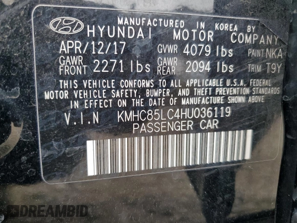 2017 Hyundai Ioniq Limited with VIN KMHC85LC4HU036119, listed as a Copart auction lot 55686595 with 326,888 mi miles and Salvage title. Bid and sale history available at DreamBid. Image 12.
