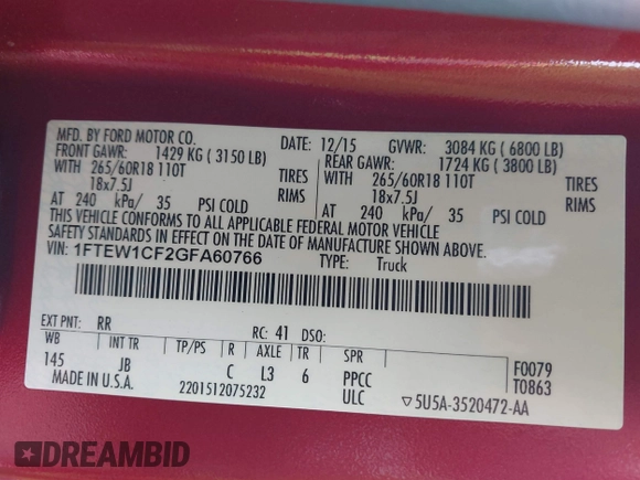 2016 Ford F-150 XL с VIN 1FTEW1CF2GFA60766, выставлен на аукционе IAAI как лот 42348336 с пробегом 120 473 миль миль и . История ставок и продаж доступна на DreamBid. Изображение 9.