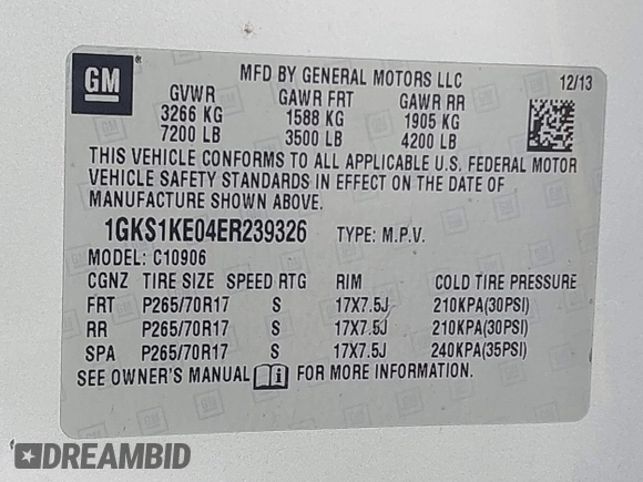 2014 GMC Yukon XL SLT with VIN 1GKS1KE04ER239326, listed as a IAAI auction lot 42095373 with 96,123 mi miles. Bid and sale history available at carsss.com. Image 9.