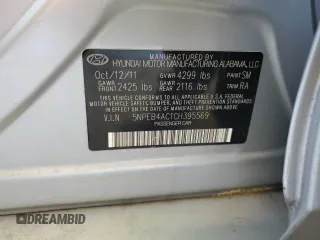 2012 Hyundai Sonata GLS with VIN 5NPEB4AC1CH395569, listed as a Copart auction lot 63238074 with 78,592 mi miles and Salvage Title. Bid and sale history available at DreamBid. Image 12.