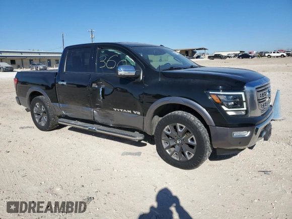 2020 Nissan Titan Platinum Reserve with VIN 1N6AA1EF2LN500797, listed as a Copart auction lot 41897765 with 90,060 mi miles and Salvage title. Bid and sale history available at DreamBid. Image 4.