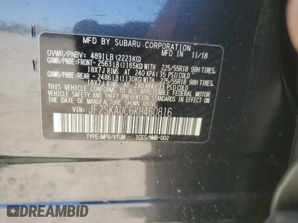 2019 Subaru Forester Limited with VIN JF2SKAUC6KH460816, listed as a Copart auction lot 49325805 with 101,363 mi miles and Salvage Title. Bid and sale history available at carsss.com. Image 14.