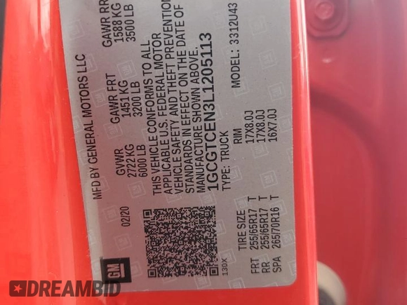 2020 Chevrolet Colorado 4WD LT with VIN 1GCGTCEN3L1205113, listed as a Copart auction lot 73558044 with 61,406 mi miles and Salvage title. Bid and sale history available at DreamBid. Image 12.
