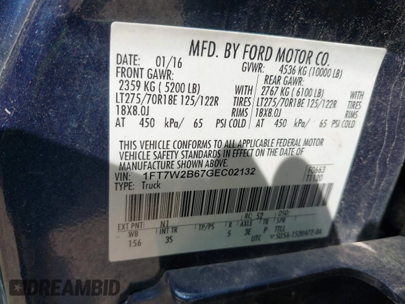 2016 Ford F-250 Lariat z VIN 1FT7W2B67GEC02132, wystawiony jako IAAI lot #42043437 z przebiegiem 220 898 mil mil oraz . Historia ofert i sprzedaży dostępna na DreamBid. Obrazek 9.