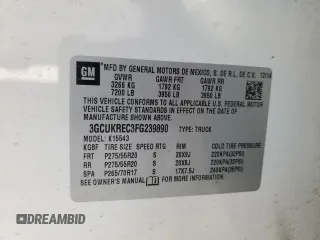 2015 Chevrolet Silverado 1500 LT with VIN 3GCUKREC3FG239890, listed as a Copart auction lot 85678074 with 187,728 mi miles and Salvage Title. Bid and sale history available at DreamBid. Image 12.