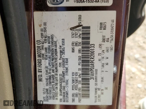 2012 Ford Fusion SEL with VIN 3FAHP0JA9CR200133, listed as a Copart auction lot 45947675 with 59,220 mi miles and Salvage Title. Bid and sale history available at carsss.com. Image 13.