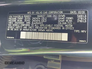 2020 Volvo XC60 Inscription with VIN YV4A22RL4L1566651, listed as a IAAI auction lot 42058491 with 48,597 mi miles and . Bid and sale history available at DreamBid. Image 9.